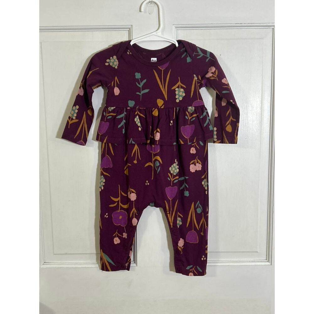 Tea Collection Floral Romper - 6-9 Months - Plum Purple